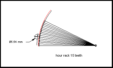 CAD layout of the new hour rack, with 15 teeth